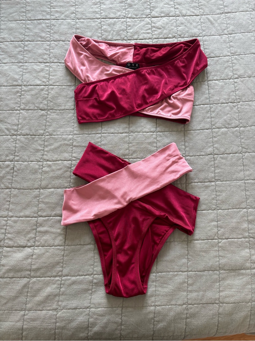 Oye Swimwear Two-Tone Pink Crossband Bikini Set